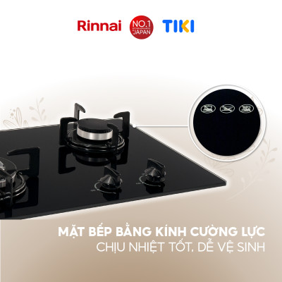 Bếp gas âm Rinnai RVB-6SDQ(B) mặt bếp kính và kiềng bếp men - Hàng chính hãng.