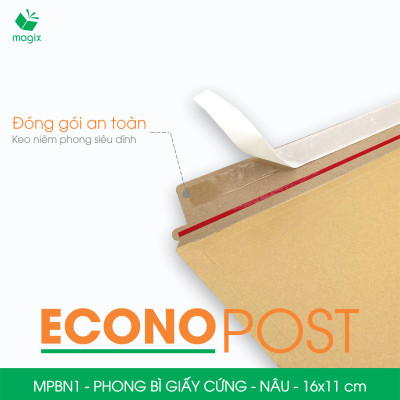 MPBN1 - 16x11 cm - Combo 60 phong bì giấy cứng đóng hàng màu nâu thay thế túi gói hàng