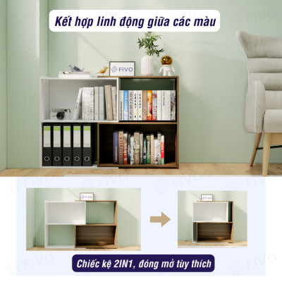 Kệ Gỗ Trang Trí Để Sàn FIVO FB71 Ngang 110cm Màu Trắng, Thiết Kế Thông Minh Có Thể Đóng Mở Tùy Thích, Nhiều Ngăn Chứa Đồ Rộng Rãi Đa Dụng