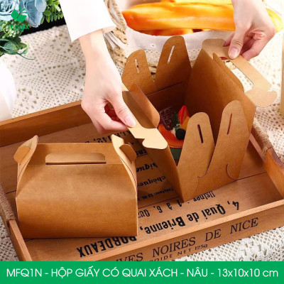 MFQ1N - 13.5x10x10 cm - 20 hộp giấy kraft có quai xách - Hộp đựng bánh ngọt, hộp quà tặng handmade