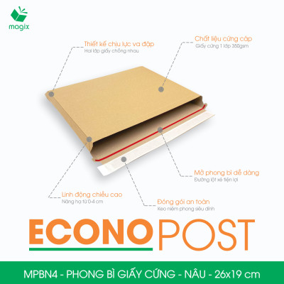 MPBN4 - 26x19 cm - Combo 20 phong bì giấy cứng đóng hàng màu nâu thay thế túi gói hàng