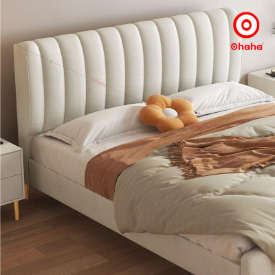 [Miễn phí lắp đặt và vận chuyển] Giường ngủ bọc nỉ cỡ lớn kết hợp gỗ cao cấp chống ẩm Có Tab / Không Tab đầu giường Ohaha - GN026