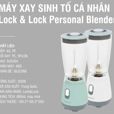 Máy xay sinh tố Lock&Lock 600ml Personal Blender màu xanh mint EJM436MIT - Hàng chính hãng, thao tác 1 chạm, lưỡi xay bén - JoyMall
