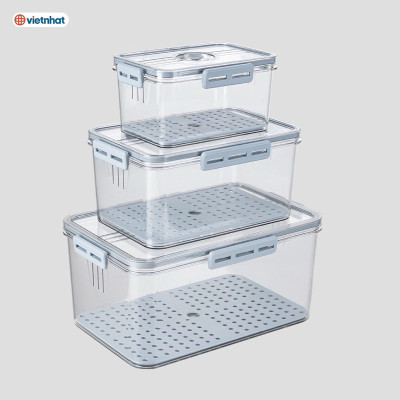 BỘ 3 HỘP THỰC PHẨM CHỮ NHẬT CAO CẤP KHÓA GÀI VIỆT NHẬT HOKORI - Hàng chính hãng (Giao màu ngẫu nhiên)