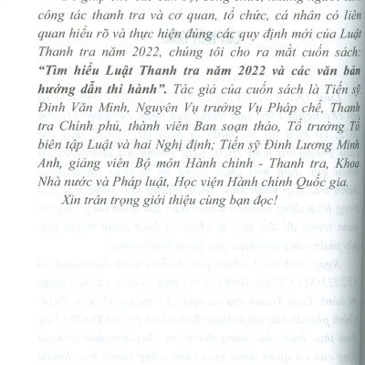 Tìm Hiểu Luật Thanh Tra Năm 2022 Và Các Văn Bản Hướng Dẫn Thi Hành - TS. Đinh Văn Minh, TS. Đinh Lương Minh Anh (Nxb CAND)