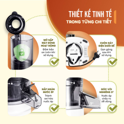 Máy ép chậm trái cây Masuto MS Healthy ép nguyên quả kiệt bã dung tích 0,6l, Ép hoa quả, làm nước detox, làm kem - Hàng chính hãng