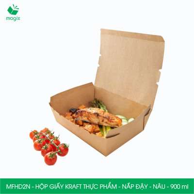 MFHD2N - Combo 50 hộp giấy kraft thực phẩm 900ml, hộp đựng thức ăn nắp đậy màu nâu, hộp gói đồ ăn mang đi