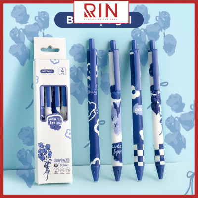 Bộ bút mực Gel nước / Bộ bút bi mực gel mực đen ngòi 0.5mm dùng ghi chép dành cho học sinh, sinh viên, văn phòng – Bộ 4 cây