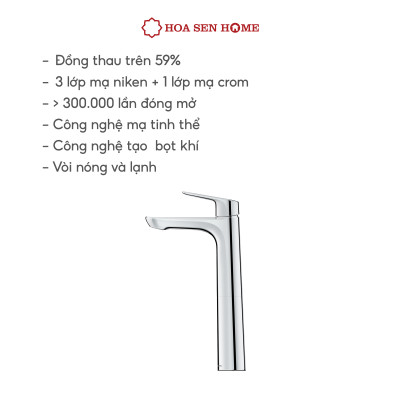 Vòi lavabo nóng lạnh TUSLO F008 Luxury chất liệu đồng nguyên chất, mạ Crom-Niken, công nghệ tạo bọt khí hiện đại - Hoa Sen Home - Hàng chính hãng
