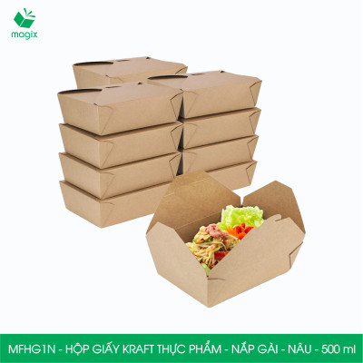 Combo 25 hộp giấy kraft thực phẩm, hộp giấy nắp gập màu nâu đựng thức ăn, hộp giấy nắp gài gói đồ ăn mang đi 