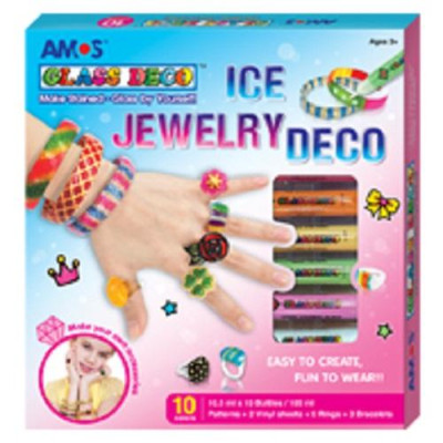 Hộp bút vẽ trang trí trên kính Hàn Quốc AMOS Glass Deco Ice Jewelry Kit: GD10P10IJ - Chủ đề Nhẫn và vòng tay