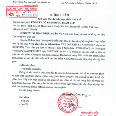 [Combo 2 hộp] TPBVSK Viên uống đẹp da Glutathione VCP - Hỗ trợ làm sáng da, giảm các triệu chứng nhăn da, khô da, nám da - Hộp 20 viên