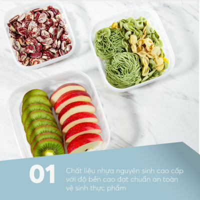 Bộ 3 hộp thực phẩm vuông Hokkaido 500-1000-2000ml (Tặng kèm sticker) - INOCHI- chất lượng chuẩn Nhật Bản