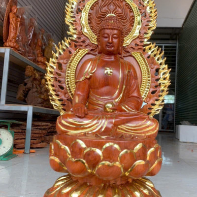 Bộ tượng thất phật được sư bằng gỗ hương đá kt cao 40×20cm +lá chắn hào quang cao tổng 54cm 