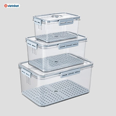 Bộ Hộp Đựng Thực Phẩm Chữ Nhật HOKORI Trong Suốt Có Khóa Gài Cực Kì Chắc Chắn - Hàng Việt Nam ( Viền màu giao ngẫu nhiên)