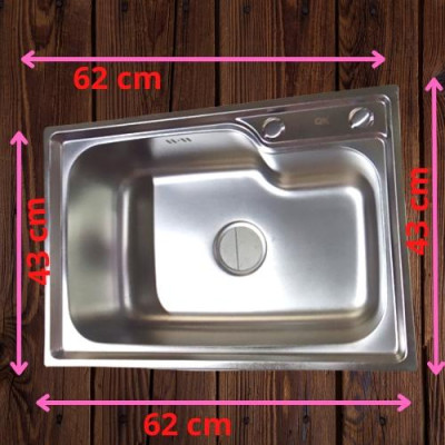 Chậu chén inox 1 hộc kích thước 62x43x23 cm (đầy đủ bộ xả)