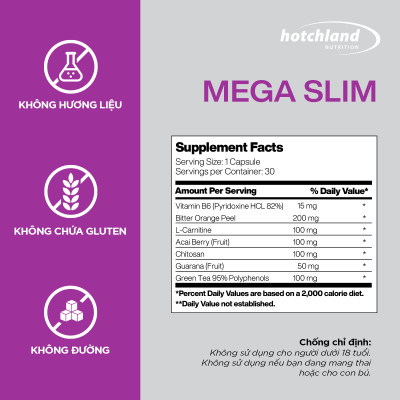 Viên uống hỗ trợ duy trì vóc dáng hiệu quả an toàn, chiết xuất từ thảo mộc an toàn Hotchland Mega Slim TPBVSK-Hàng chính hãng [Hộp 30 viên]-HL4660
