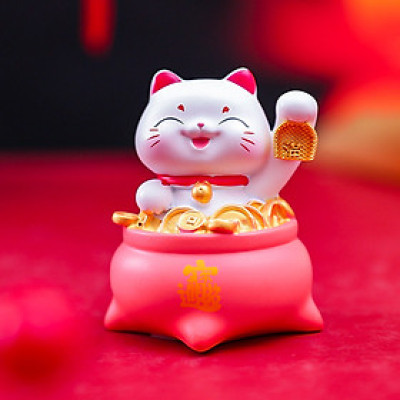 Mô Hình Mèo May Mắn Tài Lộc Kim Ngân Trang Trí Ô Tô_ Hàng Chính Hãng