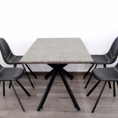 Bàn ăn mặt gỗ giả đá màu xám 1m4 chân sắt sơn tĩnh điện chữ X nhập khẩu TN 1217-14W  đẹp cao cấp sang trọng tại TpHCM