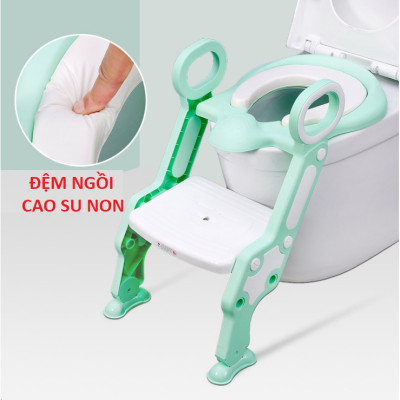 Ghế ngồi bồn cầu có thang vịn an toàn cho bé - màu giao ngẫu nhiên