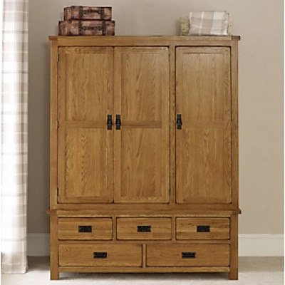 Tủ áo gỗ sồi 3 cánh 5 ngăn kéo Tundo KT 160 x 60 x 200cm