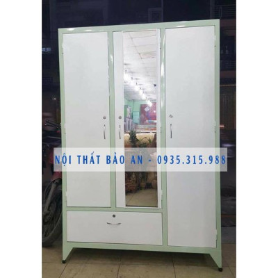 Tủ sắt quần áo 3 cửa ngang 1m2 cao 1m8 sơn tĩnh điện - MÀU HỒNG