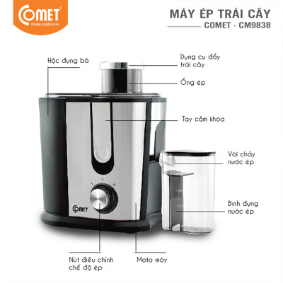 Máy ép trái cây Comet CM9838 công suất 400W – ép nhanh, lọc bã riêng, dung tích 0.5L – Hàng chính hãng, bảo hành 12 tháng