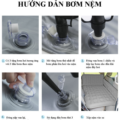 Nệm giường hơi cho xe ô tô, xe hơi 5, 7 chỗ cao cấp, tiện dụng có thành chắn an toàn cho trẻ nhỏ kèm theo bơm điện 12V