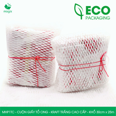 MHP1TC - 30cm x 25m - Cuộn giấy tổ ong chống sốc - Kraft trắng Cao Cấp - Giấy gói hàng, gói quà