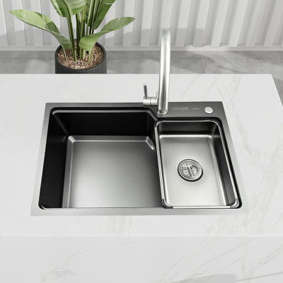 Bộ chậu rửa chén INOX 304 LUSHINE D003 công nghệ tạo hình thủ công, bề mặt Nano đen sang trọng, chống xước bền bỉ - Hoa Sen Home - Hàng chính hãng