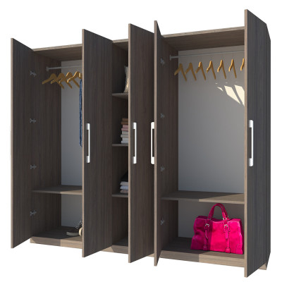 Tủ quần áo gỗ MDF Tundo 5 cánh 2 ngăn màu nâu 220 x 55 x 200cm