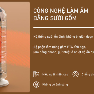 Quạt Sưởi Điện Gốm Gia Đình Bear DNQ-C20H5 Không Khô Da Tự Động Ngắt Điện Khi Đổ Công Suất 2000 W - Hàng Nhập Khẩu