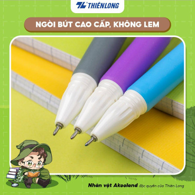 Bút gel Thiên Long GEL-012/AK - Nét viết 0.5mm êm mượt, đầu bút cao cấp, mực đều liên tục, nhân vật Akooland Tahi
