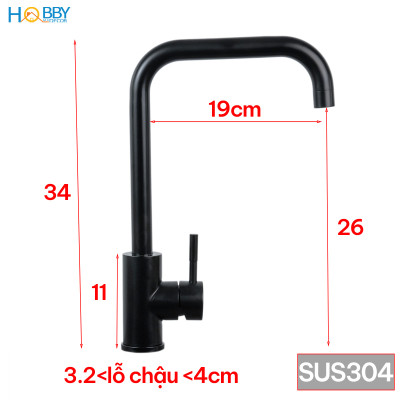 Vòi rửa chén nóng lạnh inox 304 sơn đen Hobby home decor CRC4