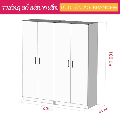 Tủ áo gỗ công nghiệp thiết kế nhỏ gọn SMLIFE Brannew
