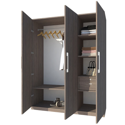 Tủ quần áo gỗ MDF Tundo 3 cánh màu óc chó 160 x 55 x 200cm