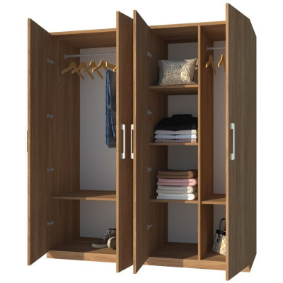 TỦ QUẦN ÁO GỖ CÔNG NGHIỆP 4 CÁNH OHAHA - TQA043 (NÂU NHẠT )
