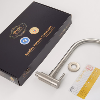 Vòi rửa chén lạnh âm tường Inox SUS 304 Eurolife EL-RC08 (Trắng vàng)