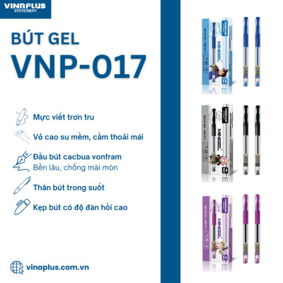 Bút Bi Gel Vinaplus VNP-017 - 0,5mm Màu xanh/ đen/ tím