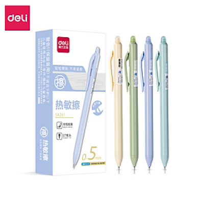 Bút Gel Xóa Được Mực Xanh DELI - Bút Gel Bút Bi Mực Nước Bút Gel Bấm Ngòi 0.5mm, Viết Trơn Mượt Có Gôm Trên Nắp