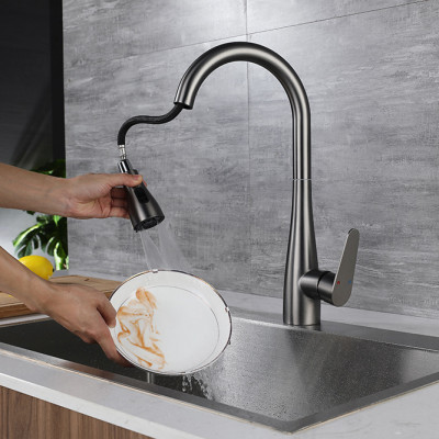 Vòi rửa chén nóng lạnh dây rút 3 chế độ Hobby home decor VDR7 Inox 304 sơn xám