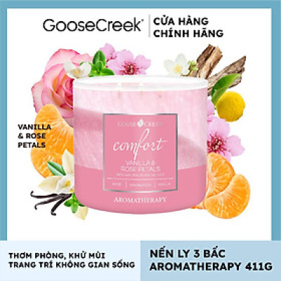 Nến ly 3 bấc Aromatherapy Goose Creek (411g) - Vanilla & Rose Petals