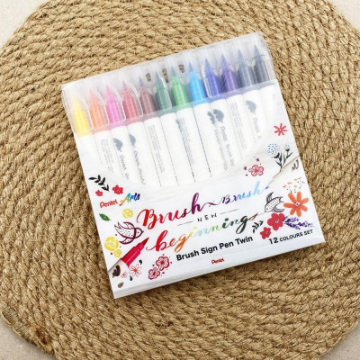 Bộ 12 Bút Lông Màu Nước 2 Đầu - Brush Sign Pen Twin - Pentel Art SESW30C-12E