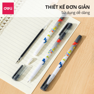 Bút gel học sinh Deli 0.5mm mực Xanh/Đen - Chất lượng mực an toàn trơn tru, thân bút trang bị đệm tay chống trượt - EG30