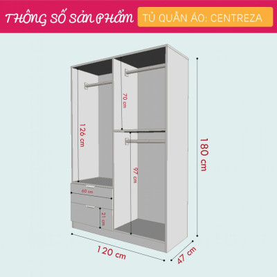 Tủ quần áo hiện đại sang trọng bằng gỗ công nghiệp SMLIFE Centreza