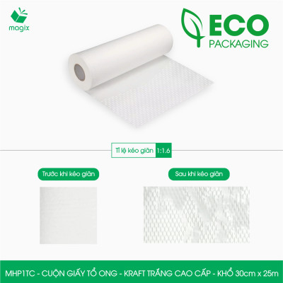 MHP1TC - 30cm x 25m - Cuộn giấy tổ ong chống sốc - Kraft trắng Cao Cấp - Giấy gói hàng, gói quà