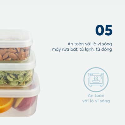 Bộ 3 hộp thực phẩm vuông Hokkaido 500-1000-2000ml (Tặng kèm sticker) - INOCHI- chất lượng chuẩn Nhật Bản