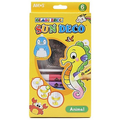 Hộp màu vẽ trang trí trên kính nhập khẩu Hàn Quốc AMOS Glass Deco Sundeco Animal SD10P6-A - Chủ đề Động Vật