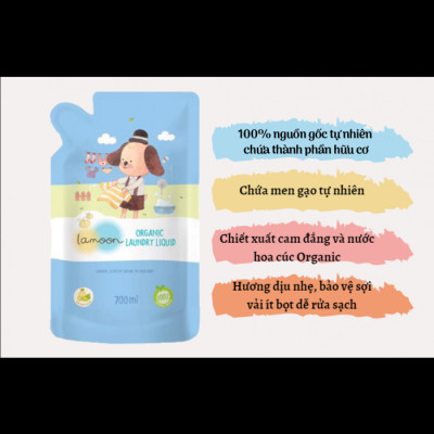 Nước giặt quần áo Organic cho bé Lamoon - Túi 700ml