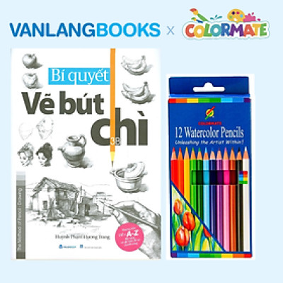 Sách Bí Quyết Vẽ Bút Chì + Hộp 12 Bút Chì Màu Nước WCP-12H - Vanlangbooks x Colormate